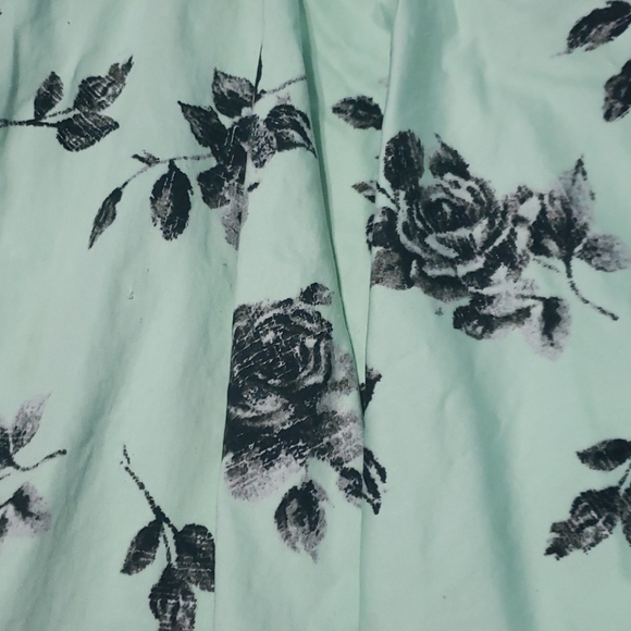 Mint green gray flowered flowy strapless dress L - Picture 2 of 8